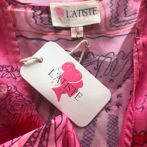 L'ATISTE BY AMY Pink Sheer Cut Out Maxi Dress NWT Size M Beach Cover - Picture 6 of 13